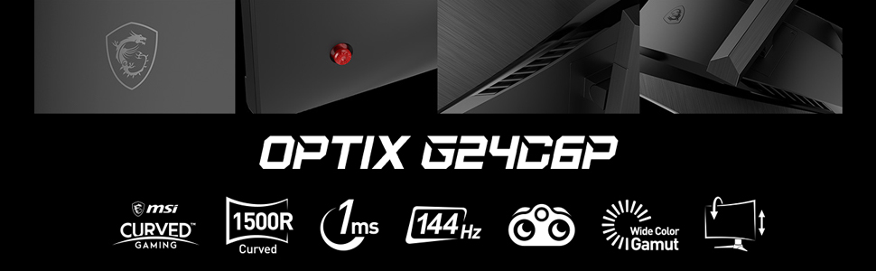 Msi Optix G24C6P Curved Gaming Monitor 24 Inch, FHD, 1ms, 1500R, VA, 144Hz, AMD Free-Sync