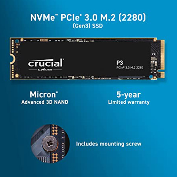 Crucial P3 500GB 3D NAND NVMe PCIe M.2 SSD 3