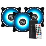 ZEBRONICS ZEB-PGF500C 120mmx3 Premium Chassis ARGB Fans Combo Kit with RGB Controller, Remote, 35CFM Airflow, RGB Sync, Hydro Bearing, Inner Glow with 8 LEDs, ARGB Extender and Dual 3 Pin Connector.