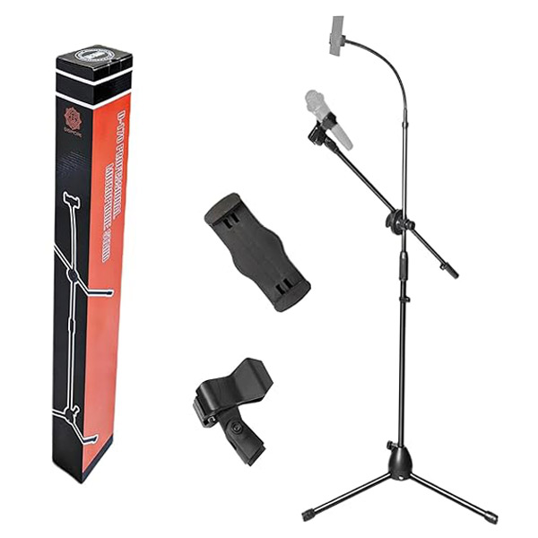 DIGIMORE Mic Stand Heavy Duty Adjustable Condenser Studio Microphone Stand With Mobile Holder for Stage and Studio Performance (D-170)