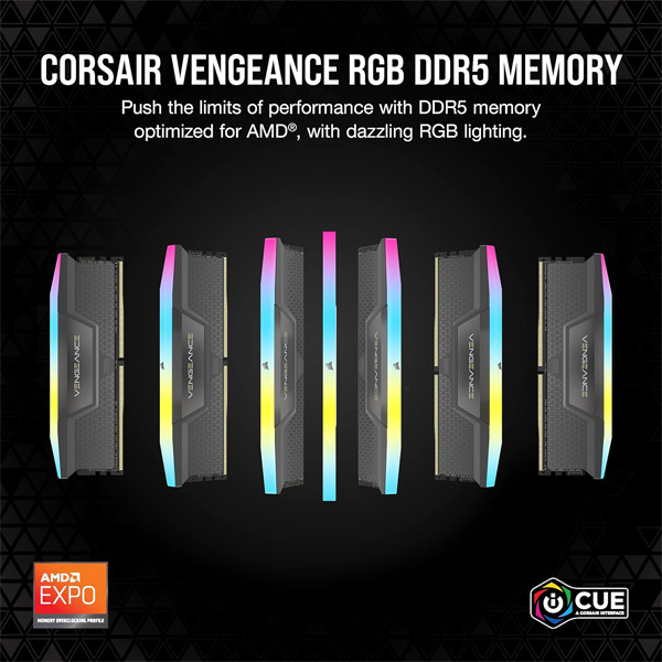CORSAIR Vengeance RGB DDR5 RAM 64GB 2x32GB 6000MHz 1